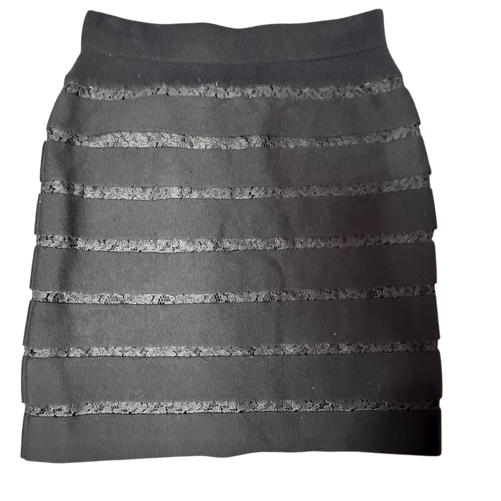Ann Taylor Petite Black Knit Skirt Tiered‎ Lace Trim Mini Extra Small